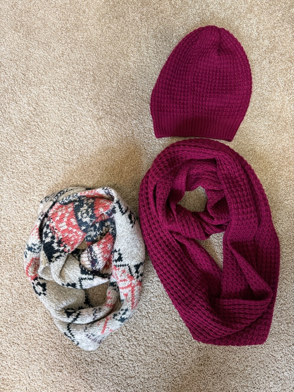 Berry Knit Beanie  and Infinity Scarf Set with second infinity scarf